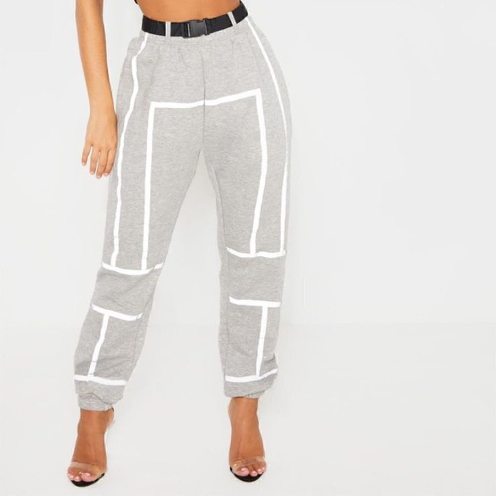 PrettyLittleThing Belted High Rise Gray Cuffed Jogger